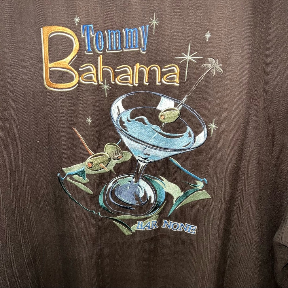 Tommy Bahama “Bar None” Brown Silk Embroidered Shirt | XXL | Button Front - Picture 4 of 9